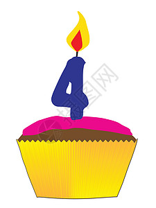 带有4号蜡烛的杯饼棕色插图蛋糕粉色艺术糖果庆典艺术品小吃甜点图片