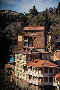 格鲁吉亚第比利斯市中心历史片段的记载城堡建筑学旅游卡片市中心中心天际景观旅行建筑图片