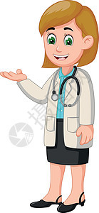美丽的医生女人在白色西装衬衫与听诊器卡通图片