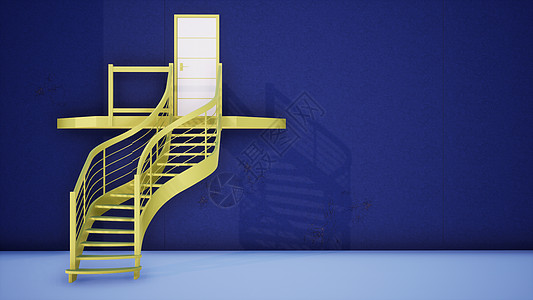 带室外楼梯的现代蓝色建筑3d 渲染背景图片