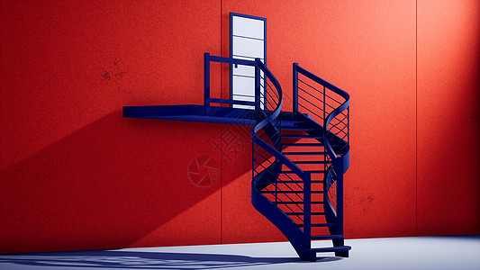 带室外楼梯的现代红色建筑3d 渲染背景图片