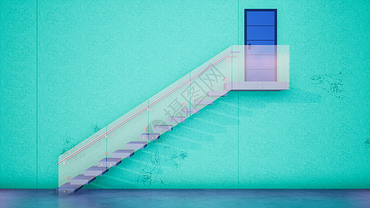 具有室外楼梯的现代绿色建筑3d 渲染抽象背景图片