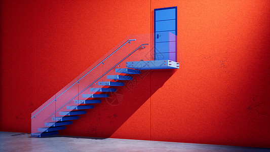 具有室外楼梯和door3d渲染背景的现代红色建筑图片