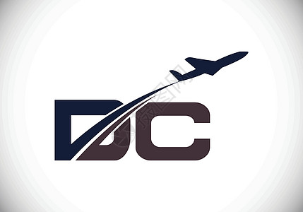 首字母 D 和 C 与航空标志和旅行标志模板图片