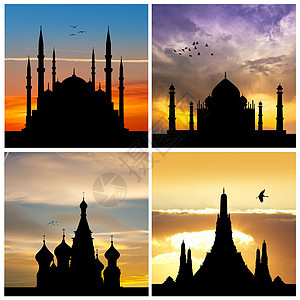 全世界清真寺的轮光图背景图片