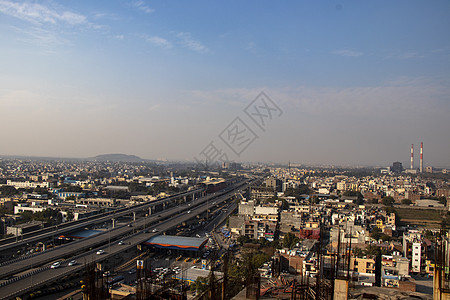 印度德里城市景象的空中观察绿色植物环境天际高楼摄影建筑学公寓建筑物城市规划天线图片