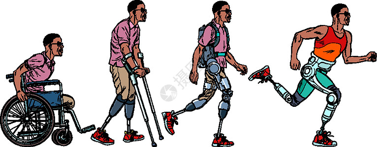 康复的演变 非洲人腿假肢技术成人骨骼残障假体卫生运动训练事故截肢者图片