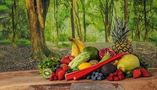 带复制空间的健康食品和水果紧闭橙子果味饮食静物食物菠萝热带浆果团体盘子图片