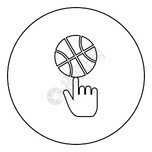 篮球图篮球球在食指图标上旋转 圆形轮廓黑色矢量插图平面样式图像设计图片