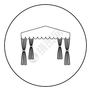 天篷弹出式帐篷商业展馆遮阳篷休息图标在圆形轮廓黑色矢量插图平面样式图像图片
