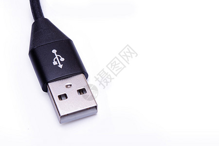 车内usb以白色背景与剪切路径隔离的 USB 电缆港口硬件数据黑色电子配饰插头公共汽车绳索技术背景