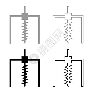 用于地面矿山工业地质钻孔概念的钻机钻孔螺旋图标轮廓设置黑色灰色矢量插图平面样式 imag图片