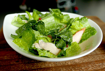 鸡 肉 生菜 美味的白盘西沙沙拉白色叶子午餐蔬菜绿色营养早餐桌子饮食美食图片