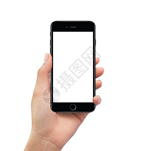 手机银行卡手持黑色移动智能手机的孤立人左手空白商业推介会展示电话屏幕技术小样演示手指背景