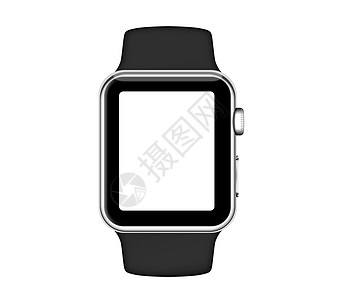 孤立的银色铝箱黑带智能手表支付黑色白色小样屏幕运动展示乐队工具按钮背景图片