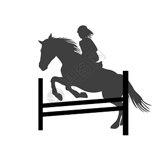 骑马的骑手女孩跳过障碍物的剪影图片
