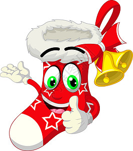 红白圣诞袜子配铃铛和大拇指手卡通图片