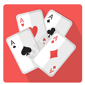 扑克牌与 ace 图标平面样式与长长的影子隔离在白色背景上 插画背景图片