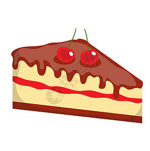 樱桃卡通芝士蛋糕 蛋糕图标 扁平 卡通风格 在白色背景下被隔离 插图 剪贴画背景