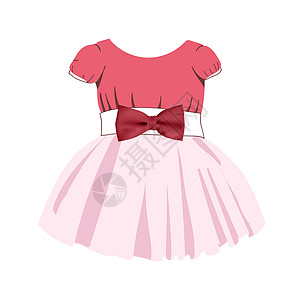 小女孩的时装图案 婴儿的节日服装 婴儿装 公主 薄纱裙 粉色 在白色背景上孤立的矢量图图片