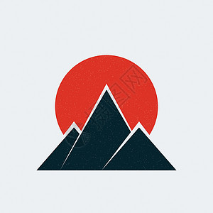 攀登珠峰背面标签它制作图案中有太阳的山峰旅游冒险圆圈三角形远足山脉顶峰创造力旅行标识插画