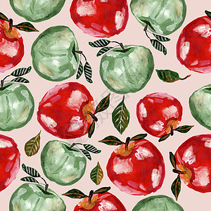 手绘无缝模式与苹果和树叶图片