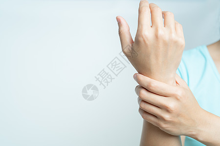 办公室综合症 医疗保健和医疗共同作用2次蓝色压力按摩疼痛风湿病扭伤药品女性手腕疾病图片