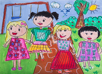儿童绘图房子画笔幼儿园草图女孩铅笔太阳艺术家艺术品天空图片