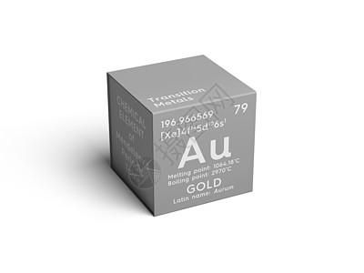 Gold Aurum 过渡金属 门捷列夫的化学元素盒子立方体正方形符号科学化学品渲染3d原子插图图片