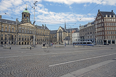 阿姆斯特丹水坝广场阿姆斯特丹与皇家帕拉在大坝广场的市风景城市水坝历史民众中心游客正方形建筑特丹城景背景
