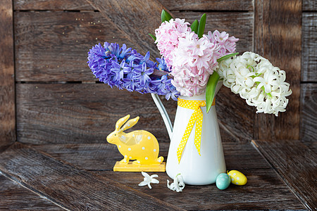 丰盛的装饰和春花兔子圆点乡村花朵快乐水平背景图片