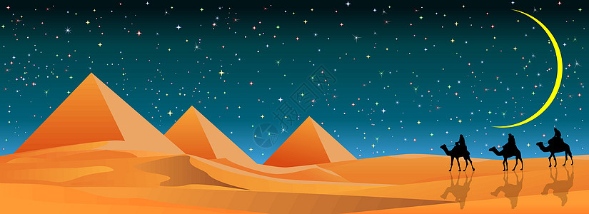 在含沙沙漠和金字塔的繁星之夜图片