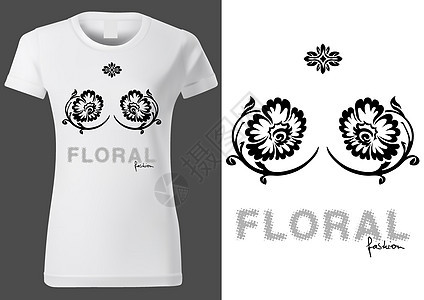 带有花卉元素的 T 恤设计背景图片