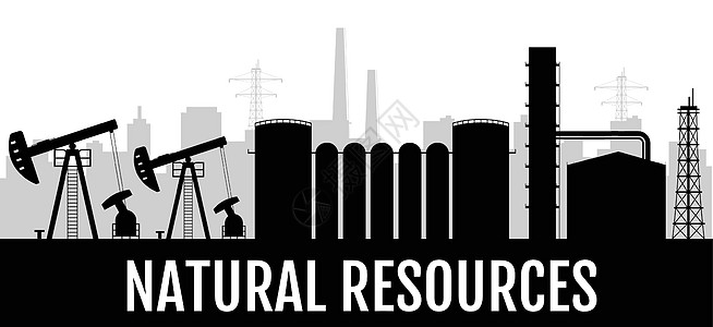 自然资源黑色剪影横幅矢量模板 天然气和石油工业水平海报单色设计 陆上石油炼油厂 2d 卡通形状与排版图片