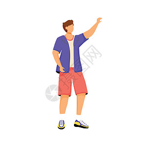 穿着休闲服的男人扁平的颜色矢量不露面的角色 男人举手举起穿着夏装的小男孩孤立的卡通插图 用于网页图形设计和动画图片