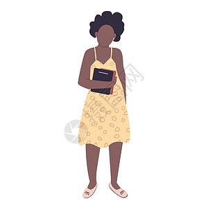 女大学生平面颜色矢量不露面的字符 年轻的非洲裔美国妇女拿着书籍孤立的卡通插图 用于网页图形设计和动画 年轻的藏书家图片