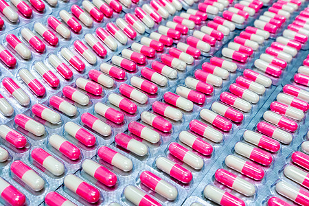 泡罩包装中的粉红色白色抗生素胶囊丸 抗生素治疗水疱医院感染药剂制药青霉素抗菌剂产品药理图片