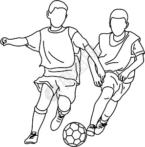 两个男孩一起踢足球矢量图素描斗图片