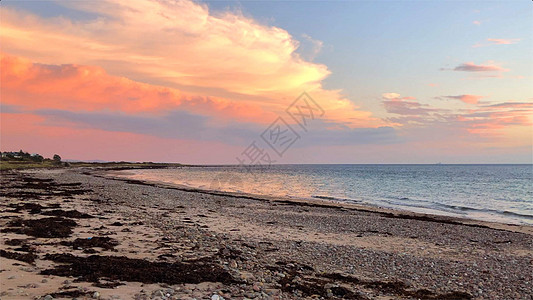 海滩上美丽的日落日出茶水紫色油画图片