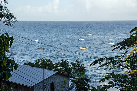 在卡斯塔拉湾停泊在多巴哥的渔船图片