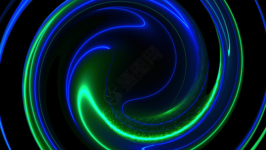 计算机生成的抽象扭曲背景 霓虹色线的 3D 渲染圆形合并踪迹气旋运动螺旋海浪旋转漏斗技术线条曲线图片