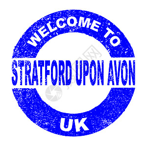 欢迎来到斯特拉特福网络橡皮商业蓝色按钮插图邮票墨水城市圆形图片