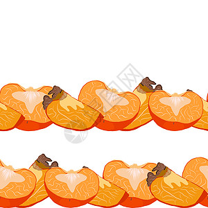Persimmon 手绘制无缝横向边框矢量插图情调食物叶子橙子饮食热带生态甜点异国食品图片