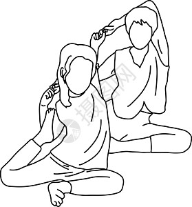年轻女子和她的女儿一起做瑜伽矢量图图片