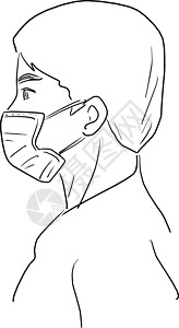 戴医用口罩的人的侧视图矢量图 sketc图片