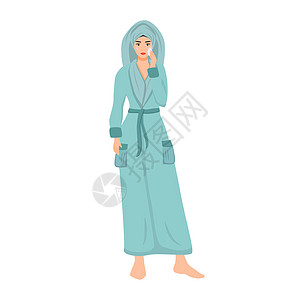 穿着浴袍的女人使用面部碳粉平面颜色矢量无脸字符 女孩清洁皮肤孤立的卡通插图 用于网页图形设计和动画 女性护肤常规步骤图片