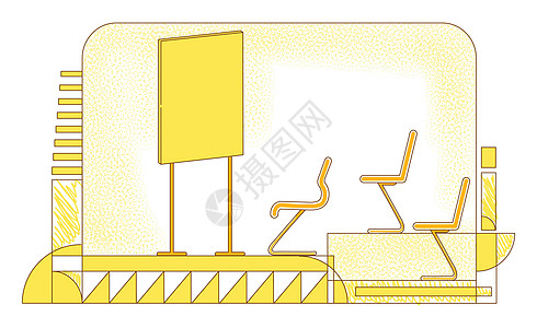 会议室平面轮廓矢量图 黄色背景下的公司简报室会议室轮廓构成 空荡荡的礼堂教室讲堂简约风格画图片
