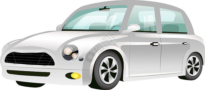 银色迷你库珀卡通矢量图 灰色运输车辆时尚汽车平面颜色对象 孤立在白色背景上的老式灰色运输图片