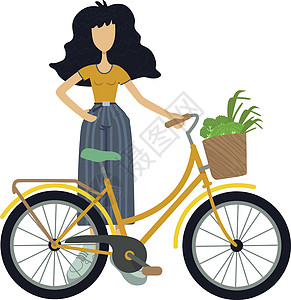 零废物平面卡通矢量插图 穿着便装的常设女人 生态运输 骑自行车 准备使用 2d 字符模板进行商业动画印刷设计 孤立的漫画她图片