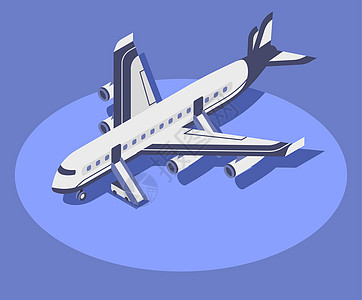 商业飞机等距颜色矢量图 民用航空现代飞机 3d 概念隔离在蓝色背景上 航空公司运输 国际旅游航空旅行图片